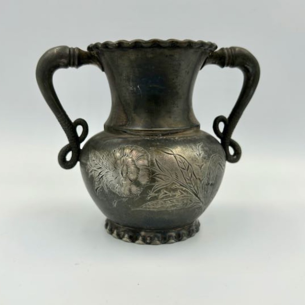 Antique Wilcox Silverplate Quadruple Plate Vase Urn 4" Snake-Scale Handles
